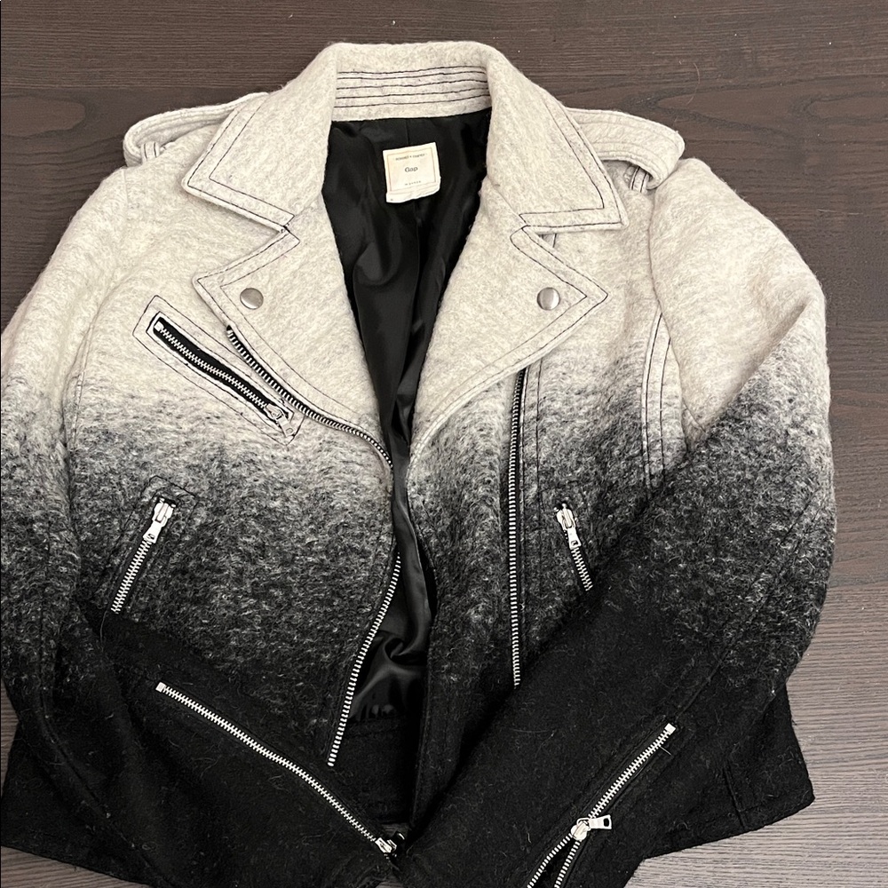 GAP White and Black Ombre Biker / Moto Jacket